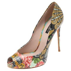 Dolce & Gabbana Multicolor Floral Print Patent Leather Peep Toe Pumps Size 39.5