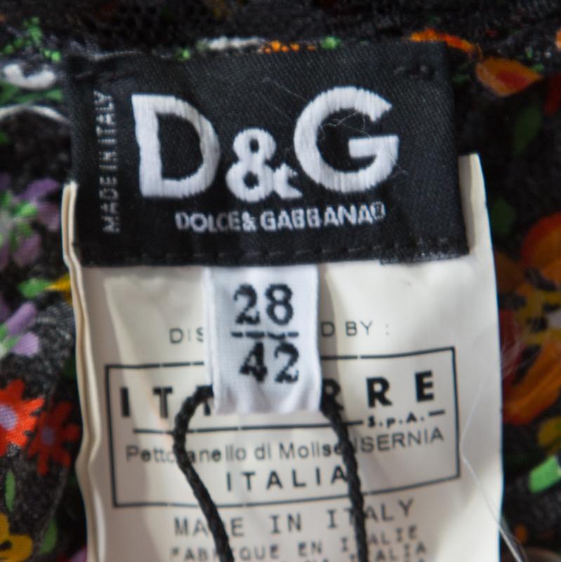 Women's Dolce & Gabbana Multicolor Floral Print Silk Sheer Lace Insert Sleeveless Maxi D