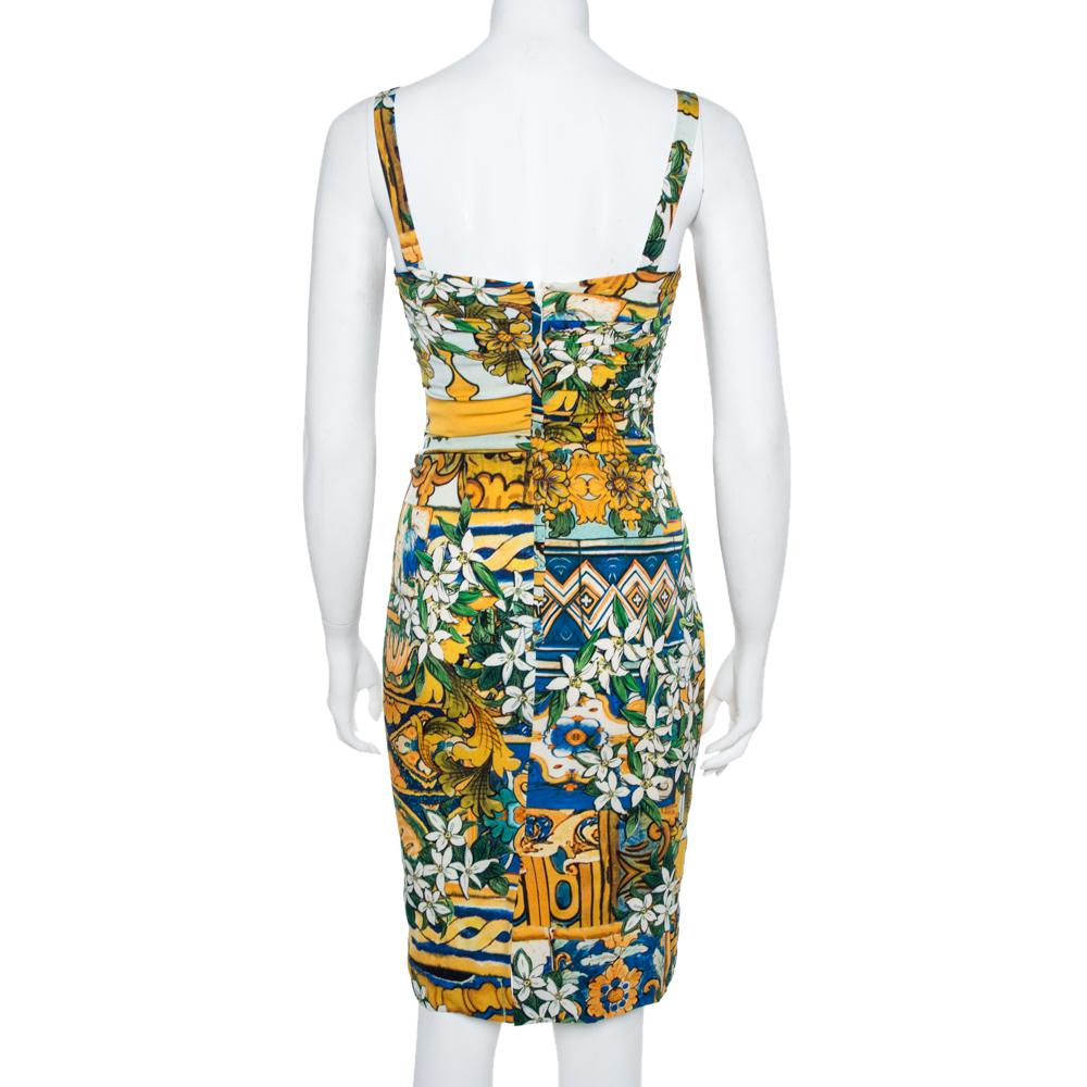 Brown Dolce & Gabbana Multicolor Floral Print Silk Sleeveless Dress S