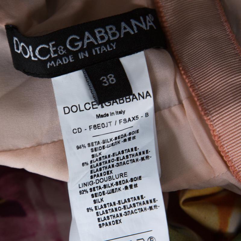 Women's Dolce & Gabbana Multicolor Floral Print Silk Stretch Draped Dress S