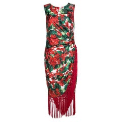 Dolce & Gabbana Multicolor Floral Print Silk Tasseled Faille Dress M