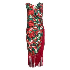 Dolce & Gabbana Multicolor Floral Print Silk Tasseled Faille Dress M