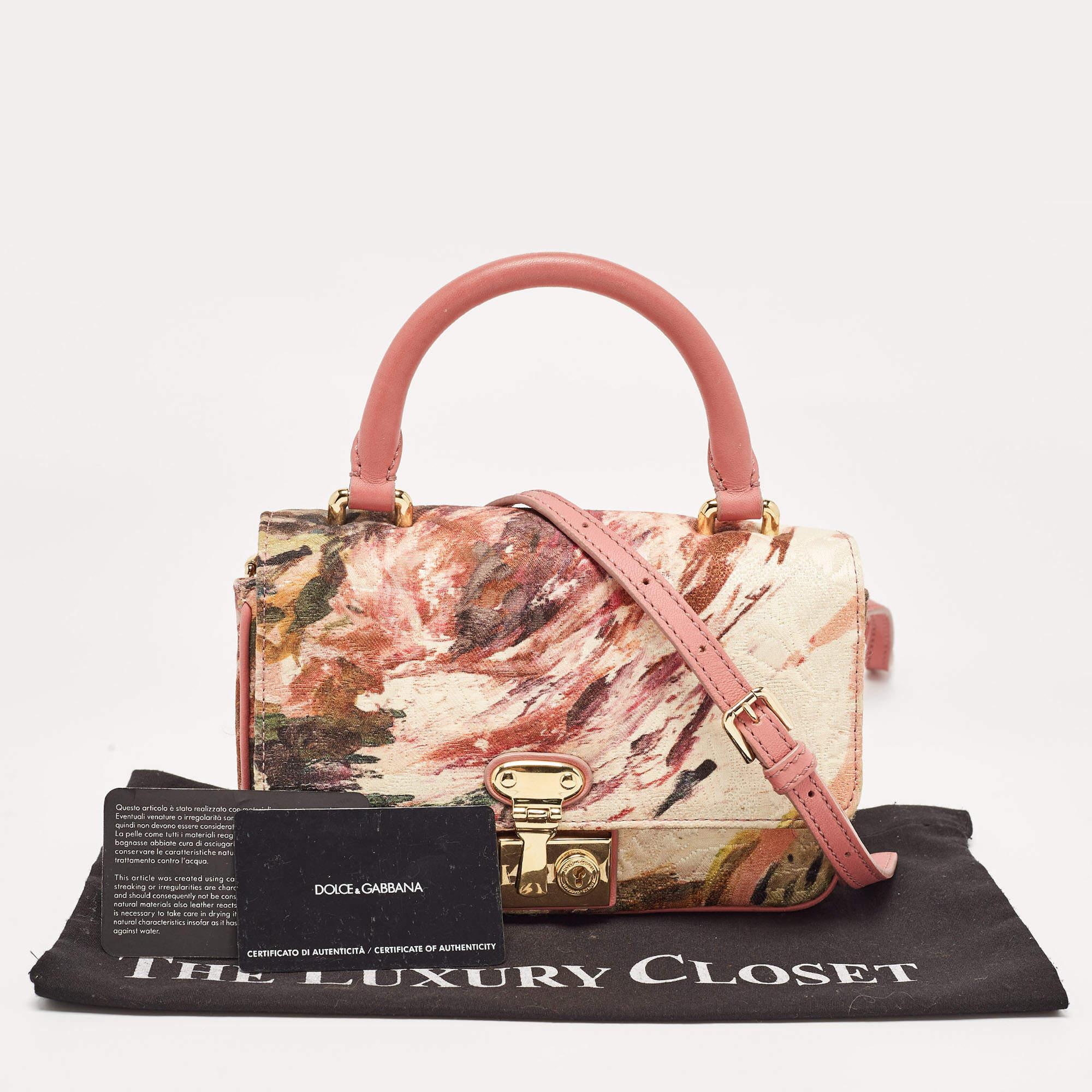 Dolce & Gabbana Multicolor Floral PrinTapestry Lock Top Handle Bag For Sale 16