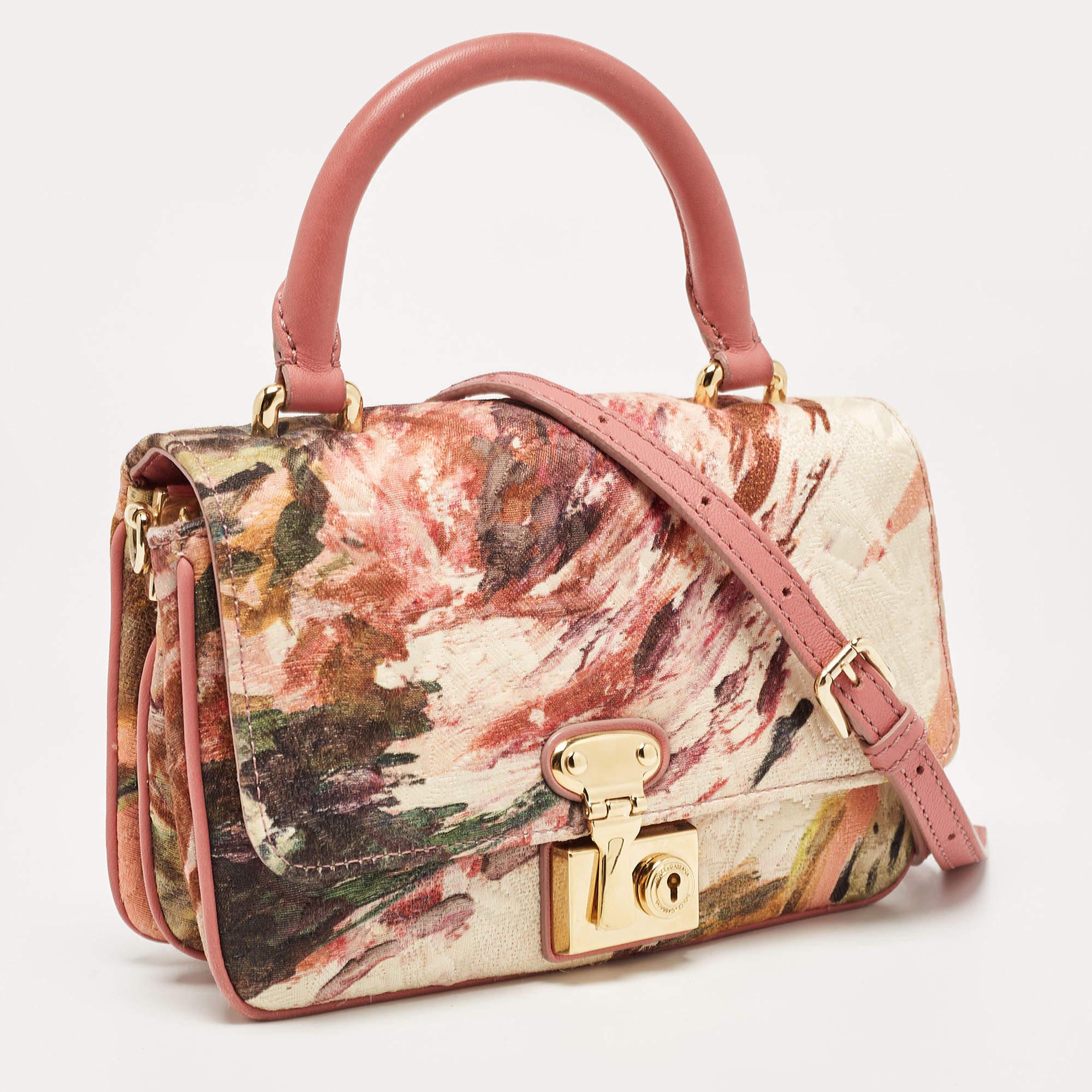 Dolce & Gabbana Multicolor Floral PrinTapestry Lock Top Handle Bag In Good Condition For Sale In Dubai, Al Qouz 2