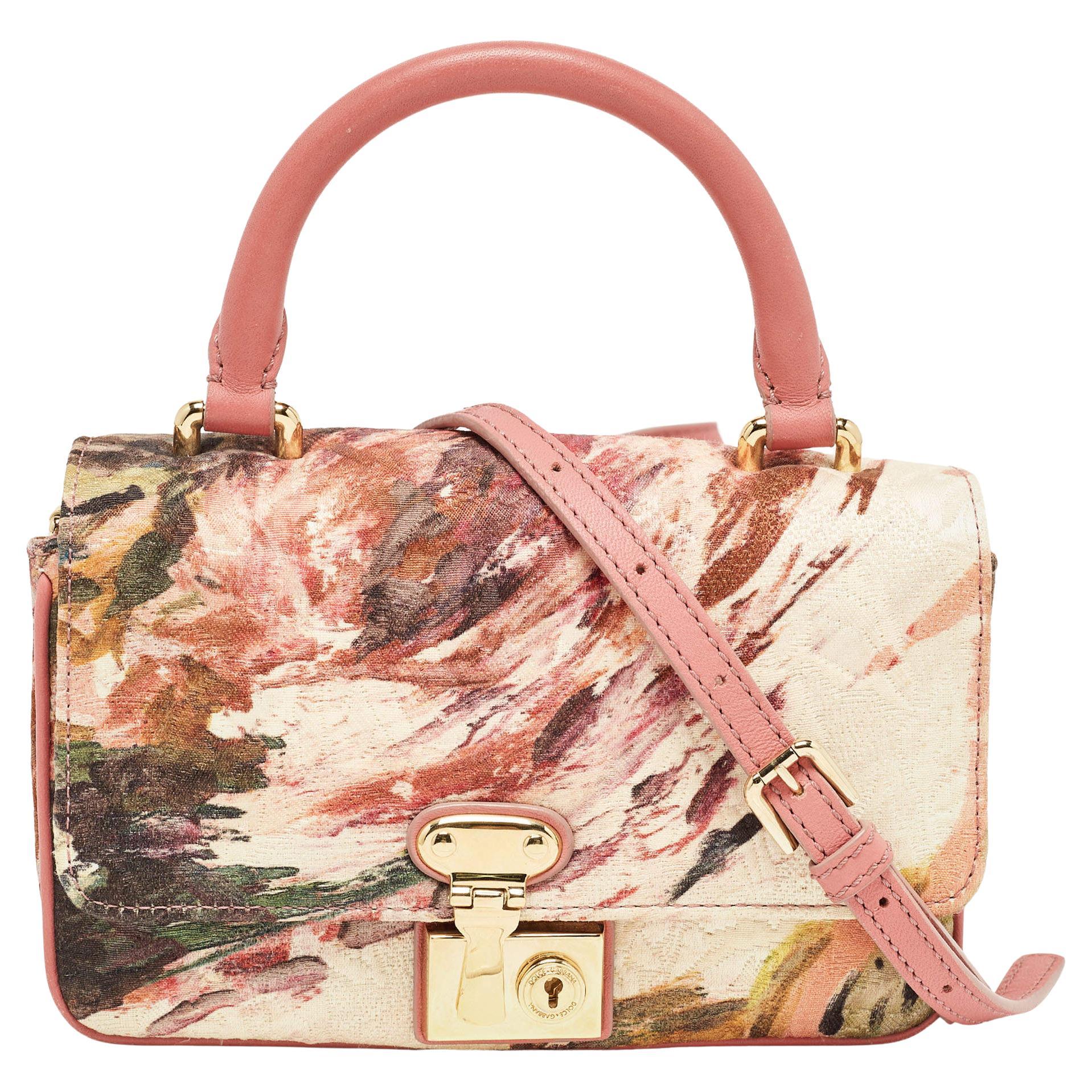 Dolce & Gabbana Multicolor Floral PrinTapestry Lock Top Handle Bag For Sale