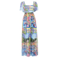 Dolce & Gabbana Multicolor Floral Printed Chiffon Smocked Detail Maxi Dress M