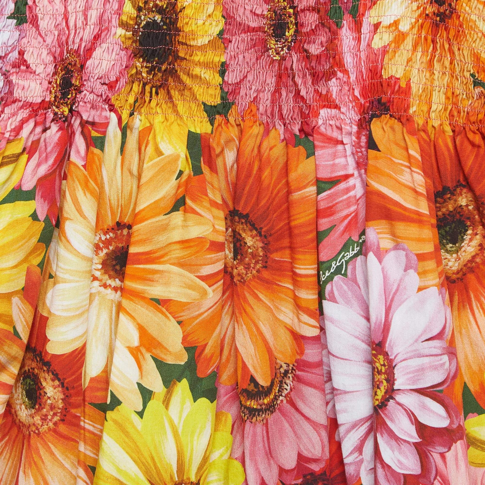 Orange Robe en popeline de coton imprimée à fleurs multicolores Dolce & Gabbana (11-12 Yrs) en vente