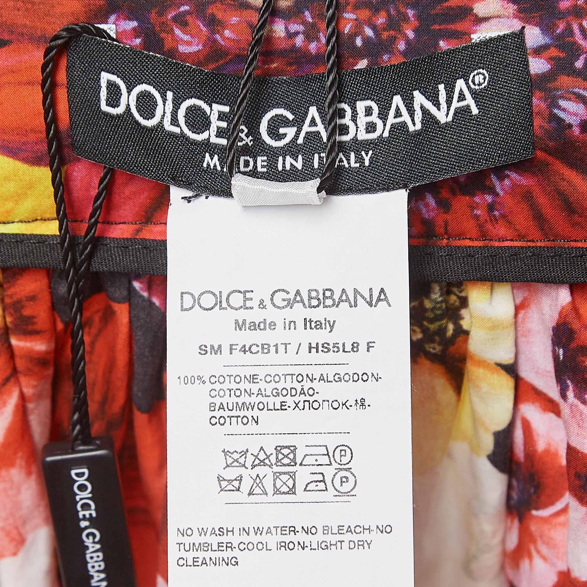 Dolce & Gabbana Multicolor Floral Printed Cotton Poplin Short Skirt S In Excellent Condition For Sale In Dubai, Al Qouz 2