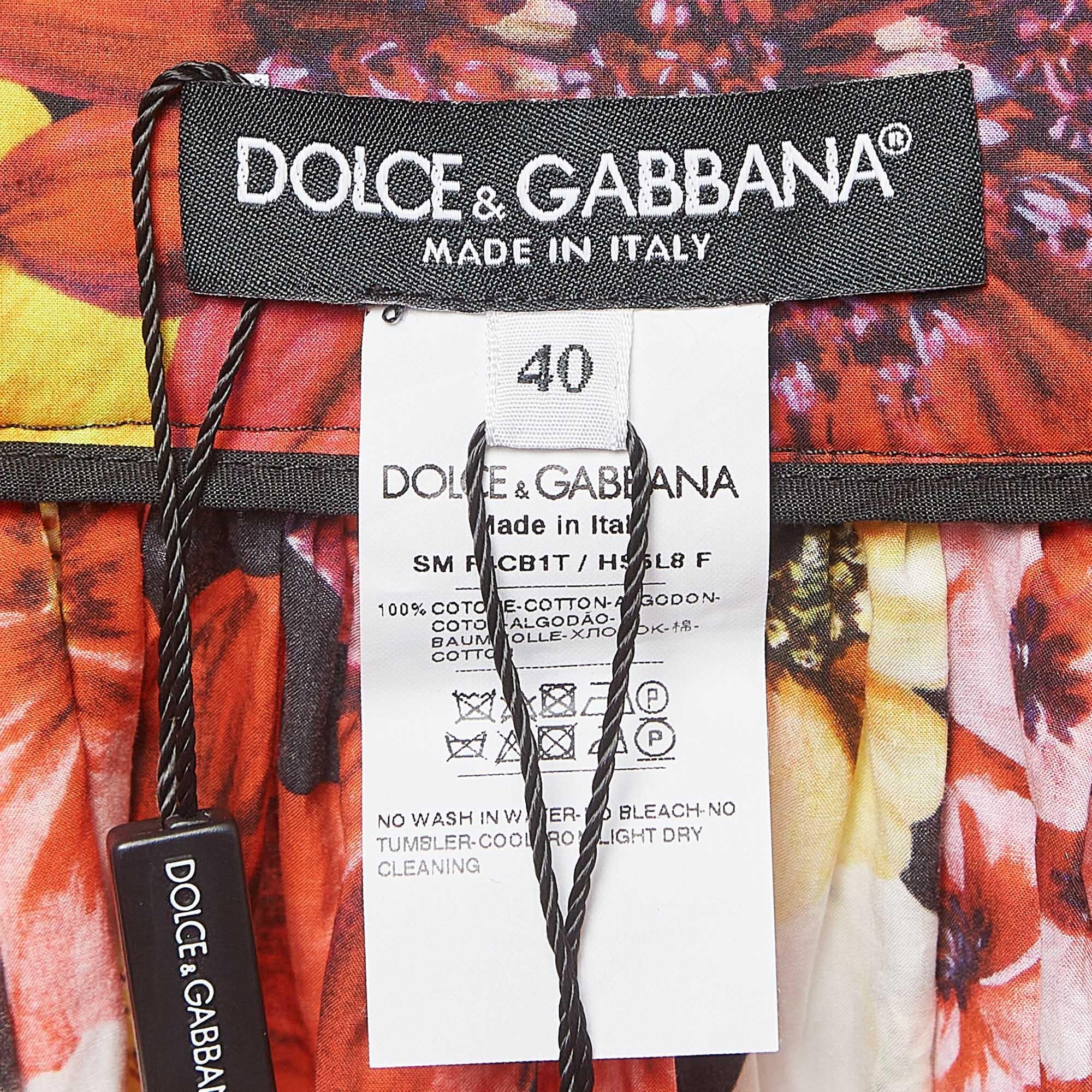 Dolce & Gabbana Mehrfarbiger Kurzer Rock aus bedrucktem Baumwoll-Poplin mit Blumendruck S Damen im Angebot