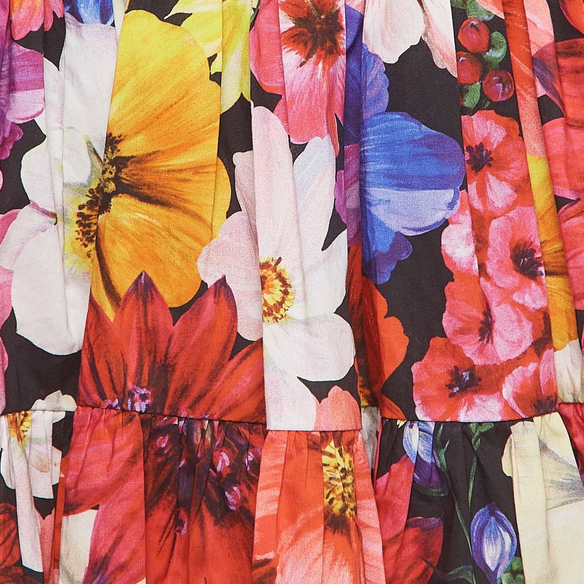 Dolce & Gabbana Multicolor Floral Printed Cotton Poplin Short Skirt S For Sale 1