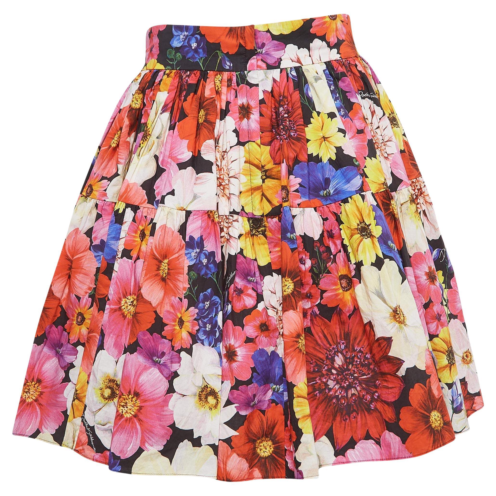 Dolce & Gabbana Multicolor Floral Printed Cotton Poplin Short Skirt S For Sale