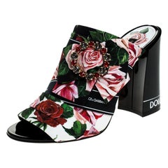Dolce & Gabbana Multicolor Floral Printed Fabric Crystal Open Toe Mules Size 38