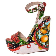 Dolce & Gabbana Multicolor Floral Printed Fabric Foulard Platform Wedge Sandals 