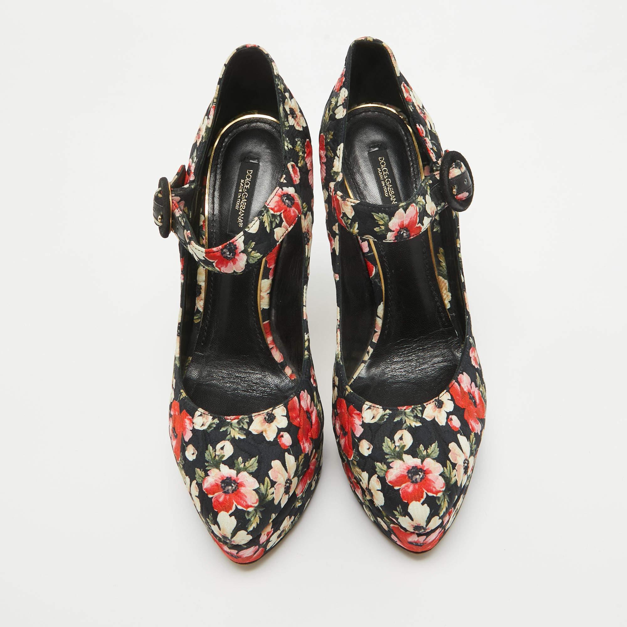 Black Dolce Gabbana Multicolor Floral Printed Fabric Mary Jane Platform Pumps Size 40