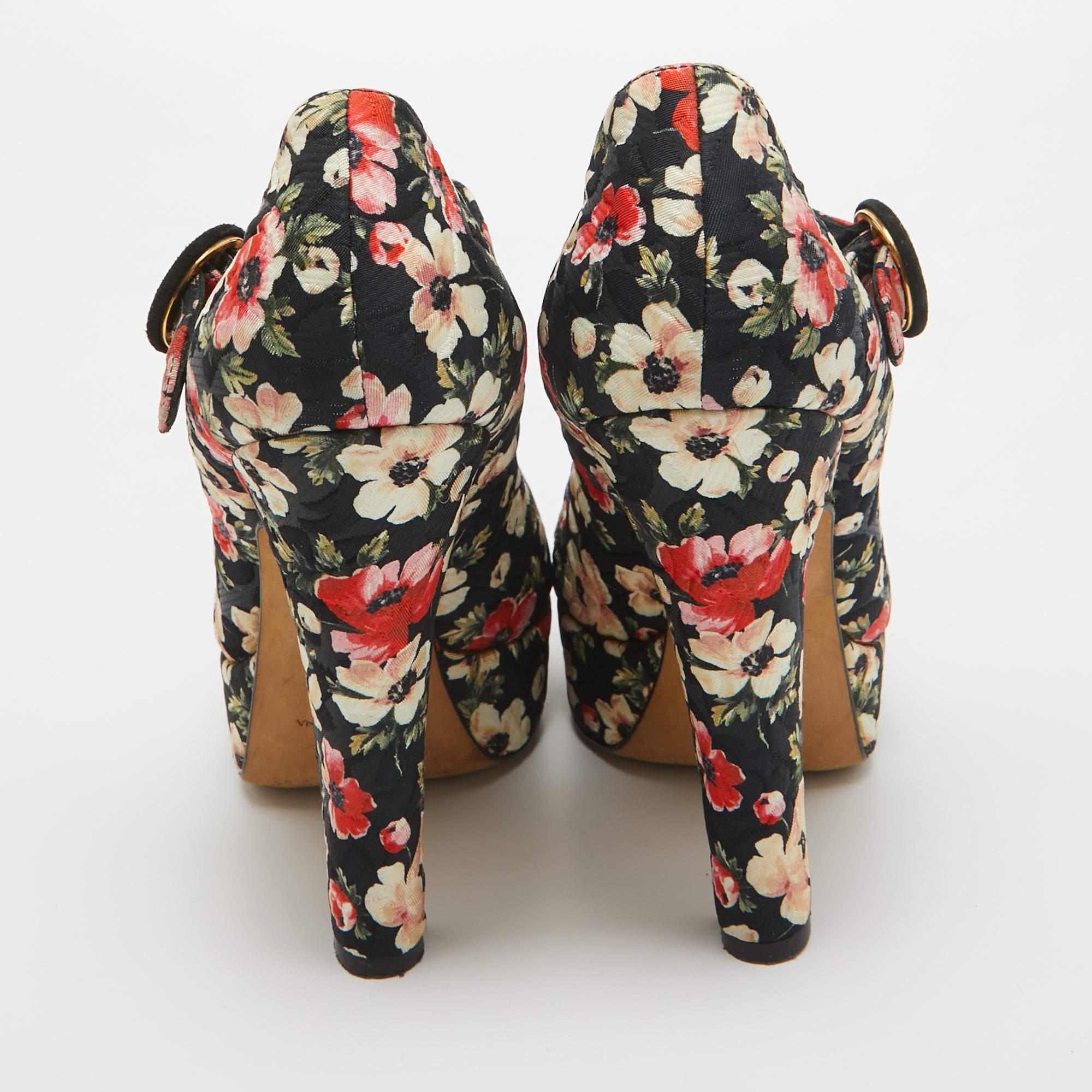 Women's Dolce Gabbana Multicolor Floral Printed Fabric Mary Jane Platform Pumps Size 40