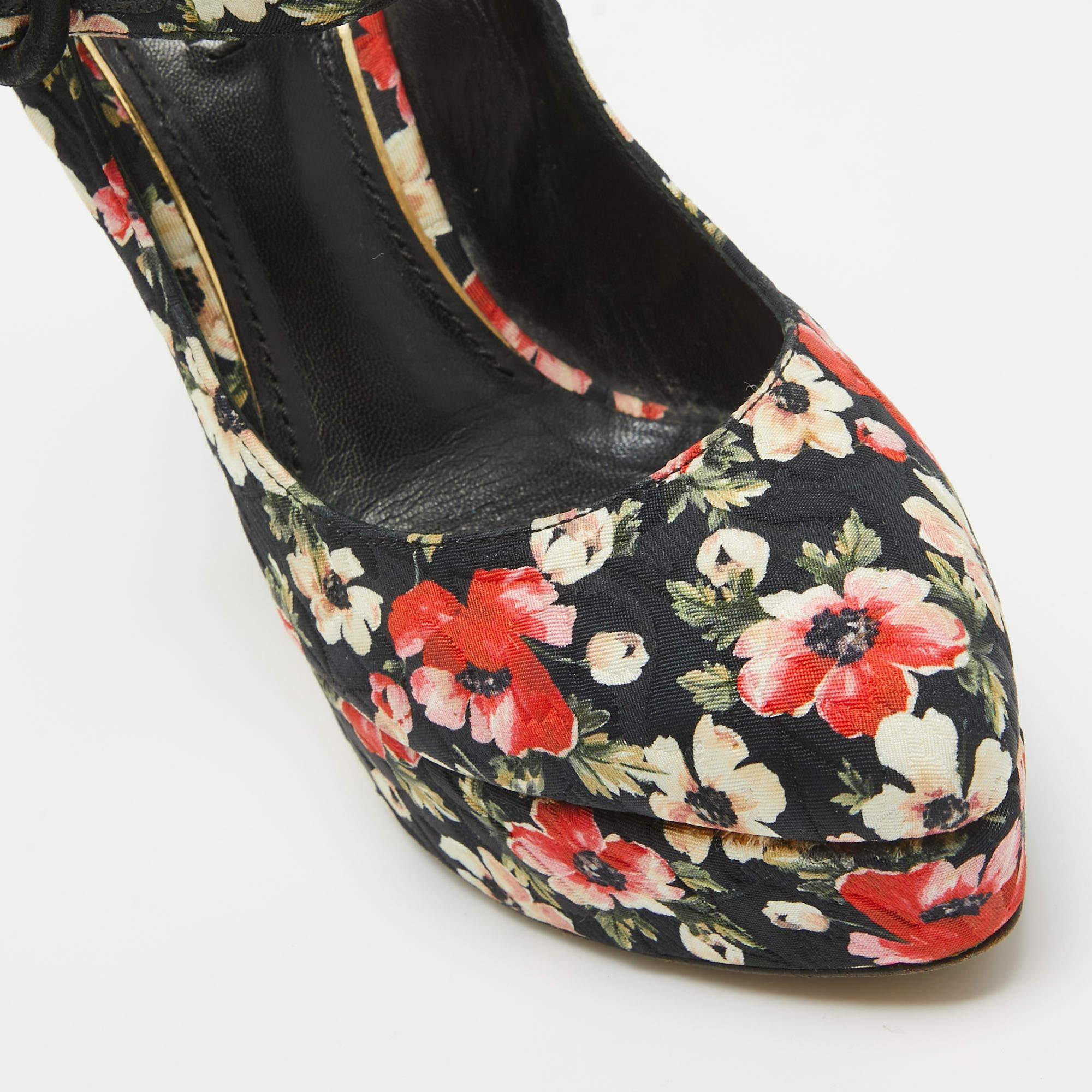 Dolce Gabbana Multicolor Floral Printed Fabric Mary Jane Platform Pumps Size 40 3