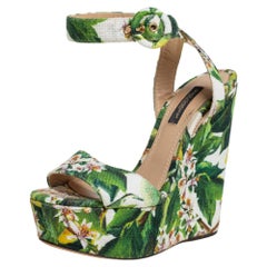 Dolce & Gabbana Multicolor Floral Printed Fabric Platform Wedge Sandals Size 35