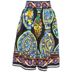 Dolce & Gabbana Multicolor Floral Printed Jacquard Pleated Midi Skirt S
