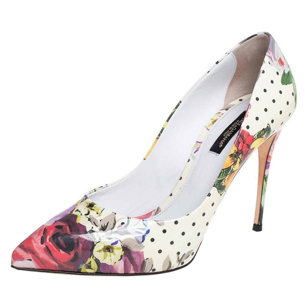 white floral pumps