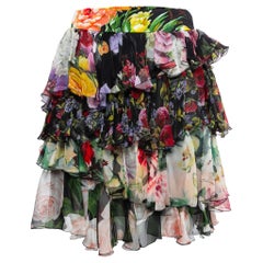 Dolce & Gabbana Multicolor Floral Printed Silk Ruffled Skirt M