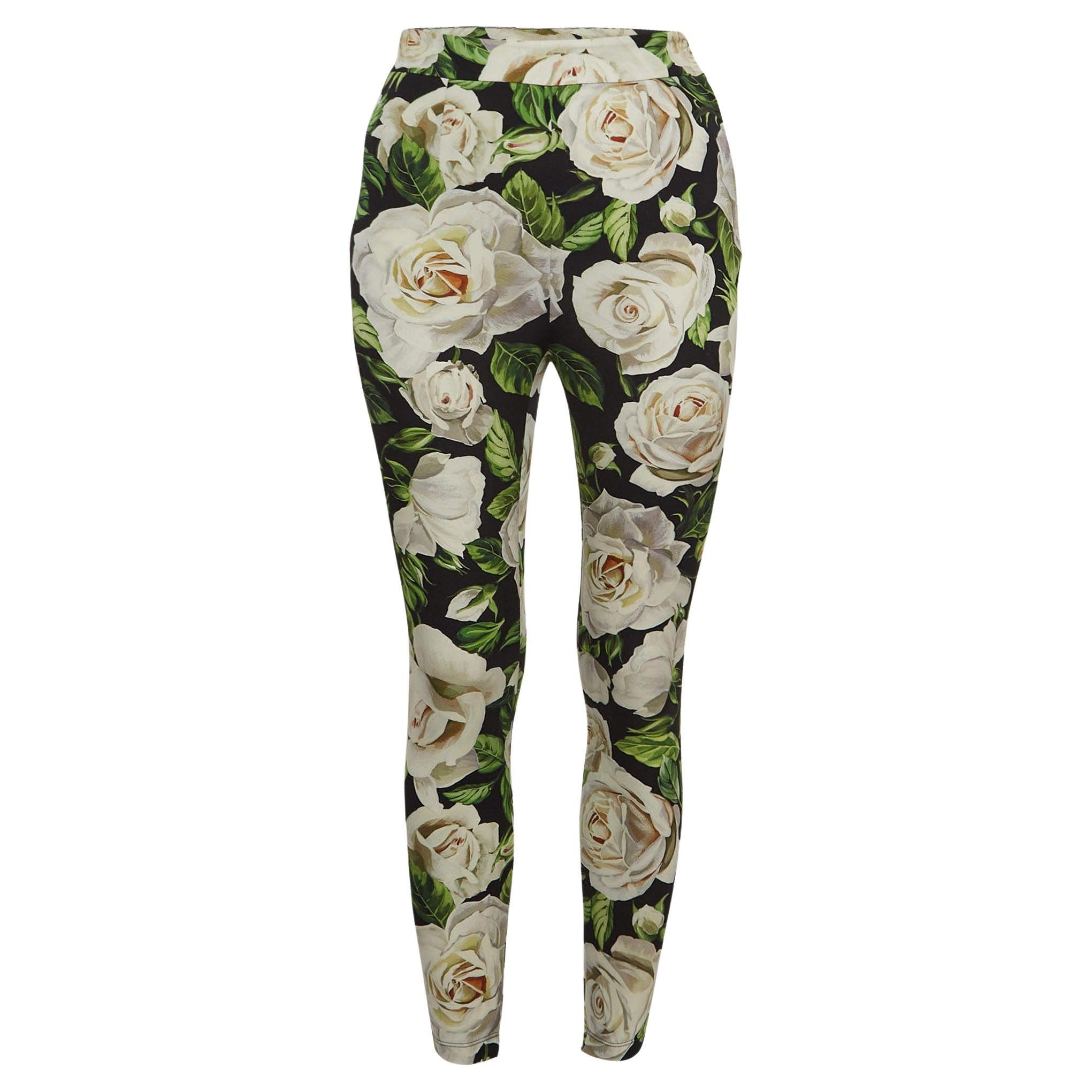 Dolce & Gabbana Multicolor Floral Printed Silk Trousers S For Sale