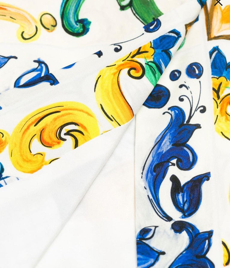 Dolce and Gabbana Multicolor Floral Sicily Maiolica Silk