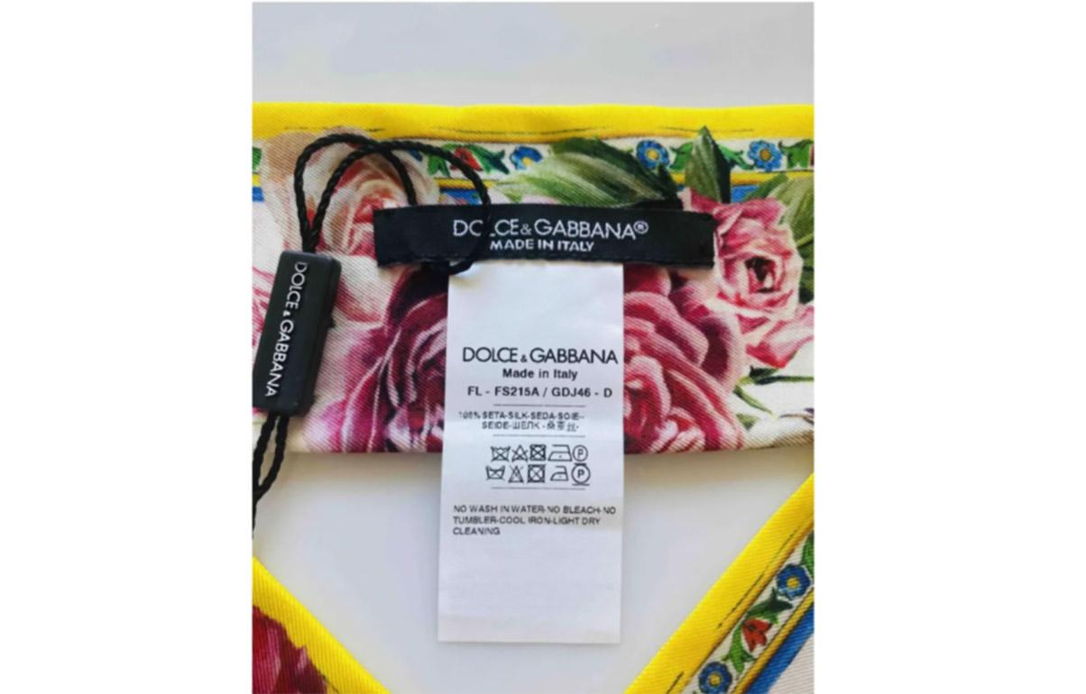 Beige Dolce & Gabbana Multicolor Floral Silk Peony Sicily Maiolica Scarf Tie Flowers