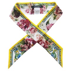 Dolce & Gabbana Multicolor Floral Silk Peony Sicily Maiolica Scarf Tie Flowers