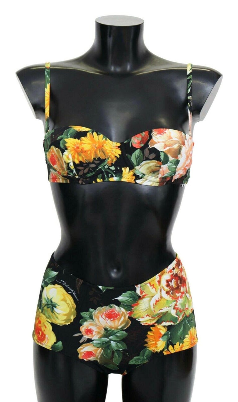 Dolce & Gabbana Multicolor Floral Print Swimwear Bikini Tops