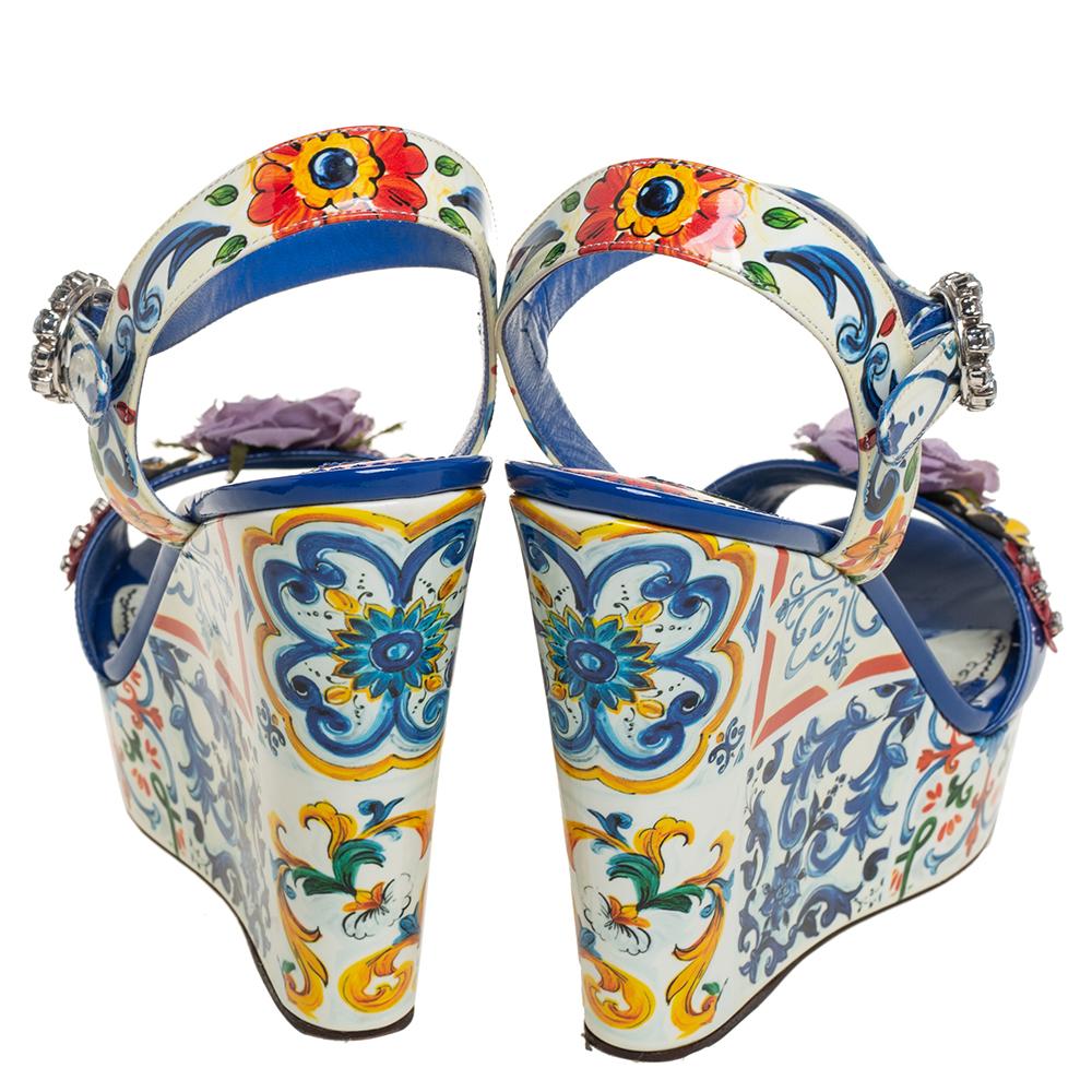 Blu Dolce & Gabbana zeppa floreale multicolore  Sandali con cinturino alla caviglia misura 39