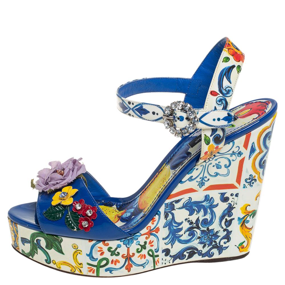 Donna Dolce & Gabbana zeppa floreale multicolore  Sandali con cinturino alla caviglia misura 39