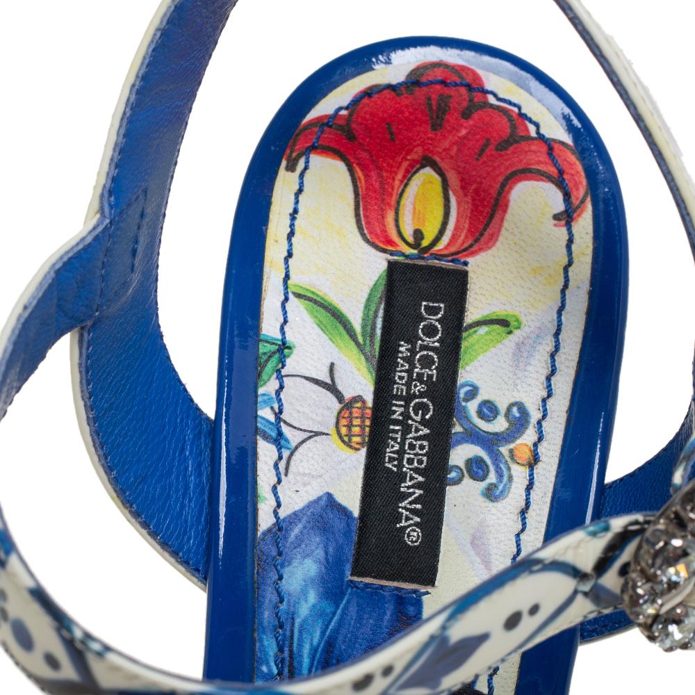 Blue Dolce & Gabbana Multicolor Floral Wedge Platform  Ankle Strap Sandals Size 39