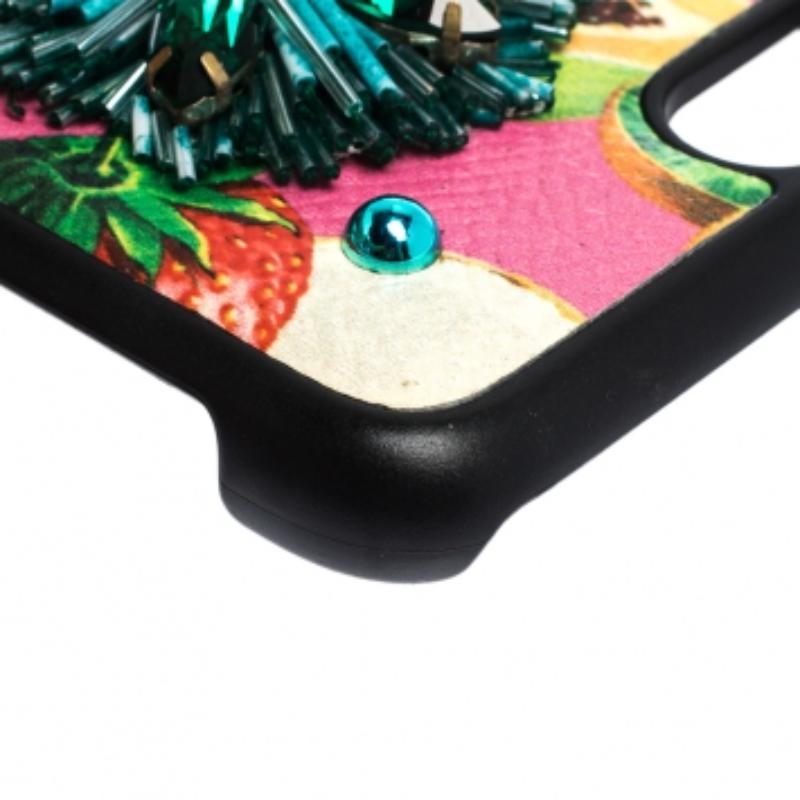 Sac à main Dolce & Gabbana pour iPhone 7 imprimé fruits multicolores en cuir orné de cristaux Pour femmes en vente