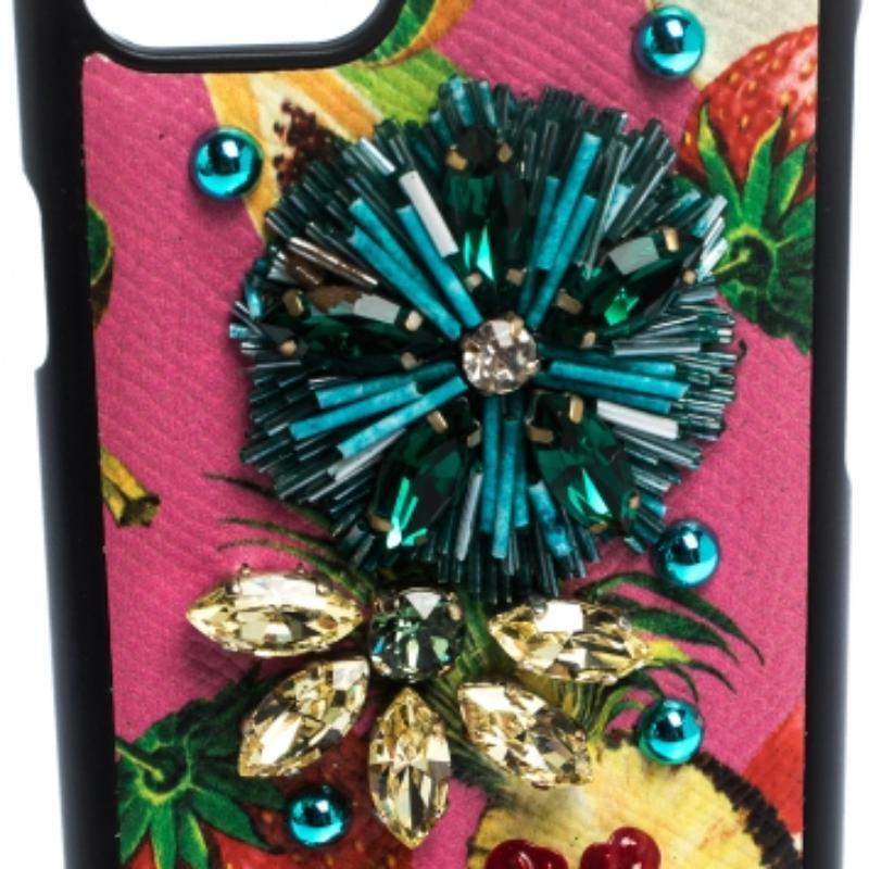 Sac à main Dolce & Gabbana pour iPhone 7 imprimé fruits multicolores en cuir orné de cristaux en vente 2