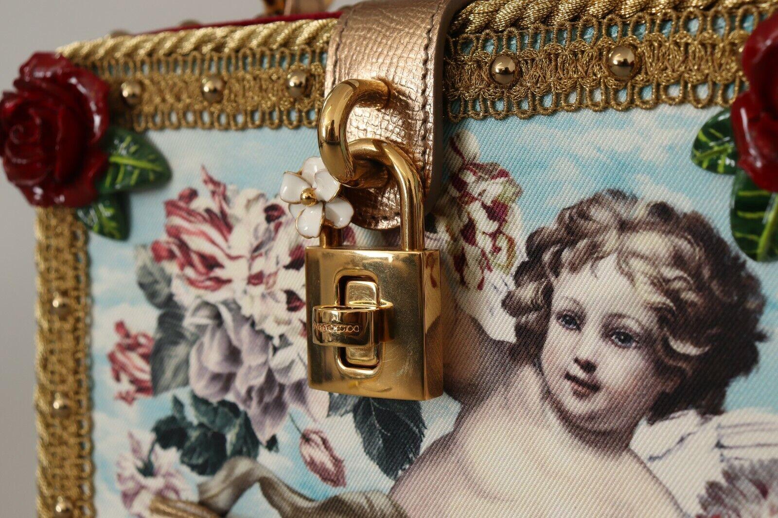 Brown Dolce & Gabbana Multicolor Gold Angel Rose DG Box Handbag Shoulder Bag Da Sera For Sale