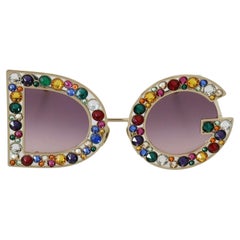 Dolce & Gabbana Multicolor Gold Crystal Metal DG Initials Sunglasses Beachwear