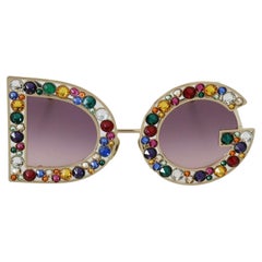 Dolce 
Gabbana Multicolor Gold Crystal Metal DG Initials Sunglasses Beachwear
