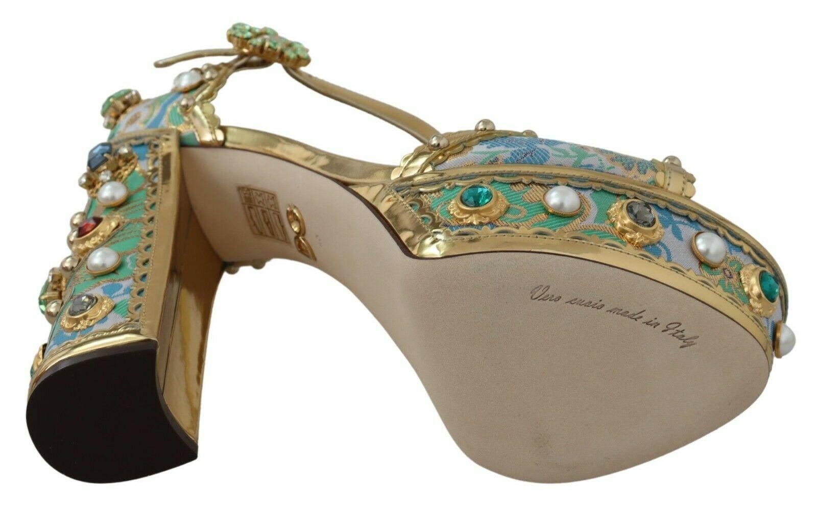 Dolce & Gabbana Multicolor Gold Floral Knöchelriemen Plateausandalen Schuhe mit Absatz (Braun)