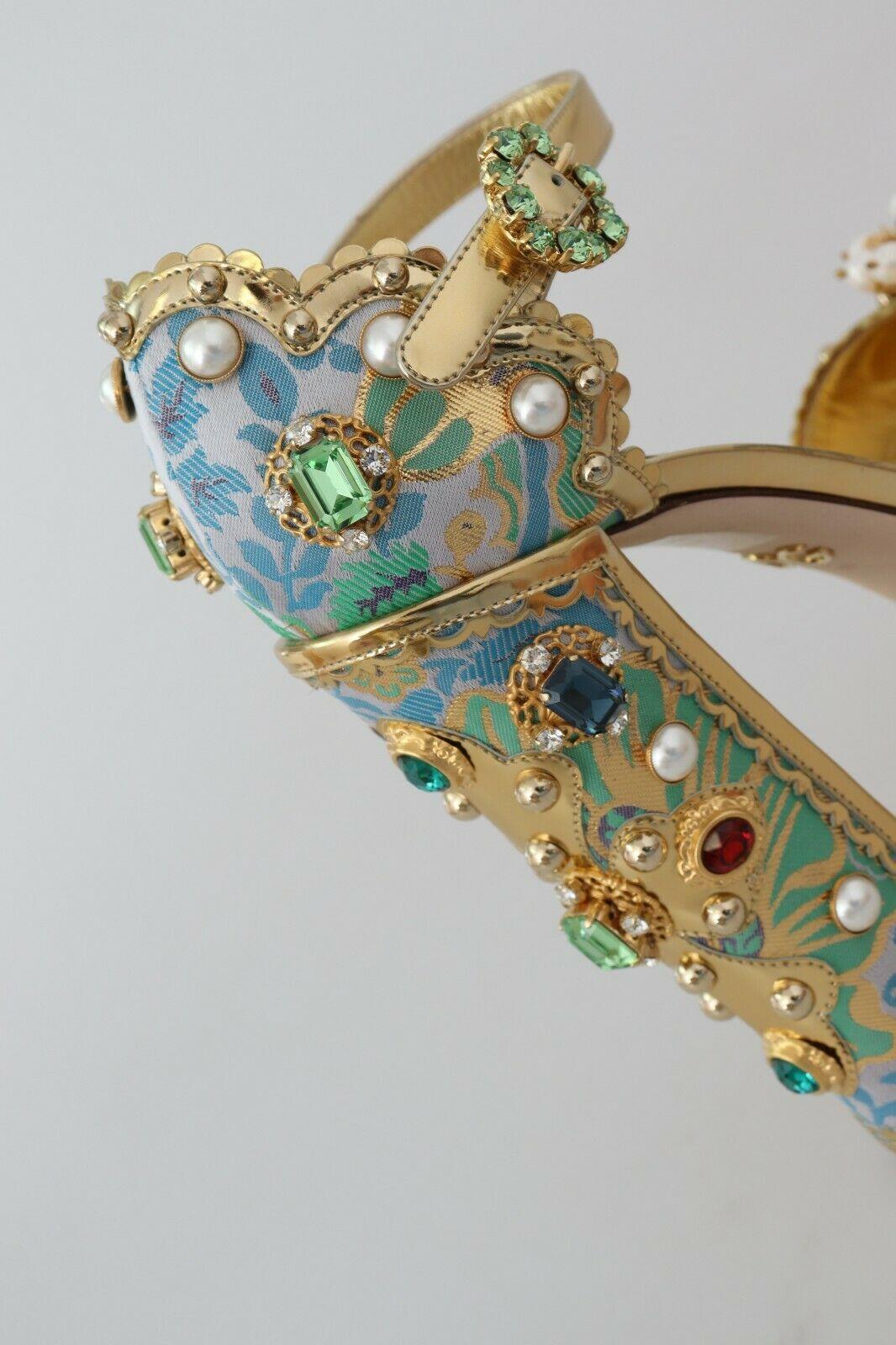 Dolce & Gabbana Multicolor Gold Floral Knöchelriemen Plateausandalen Schuhe mit Absatz 1