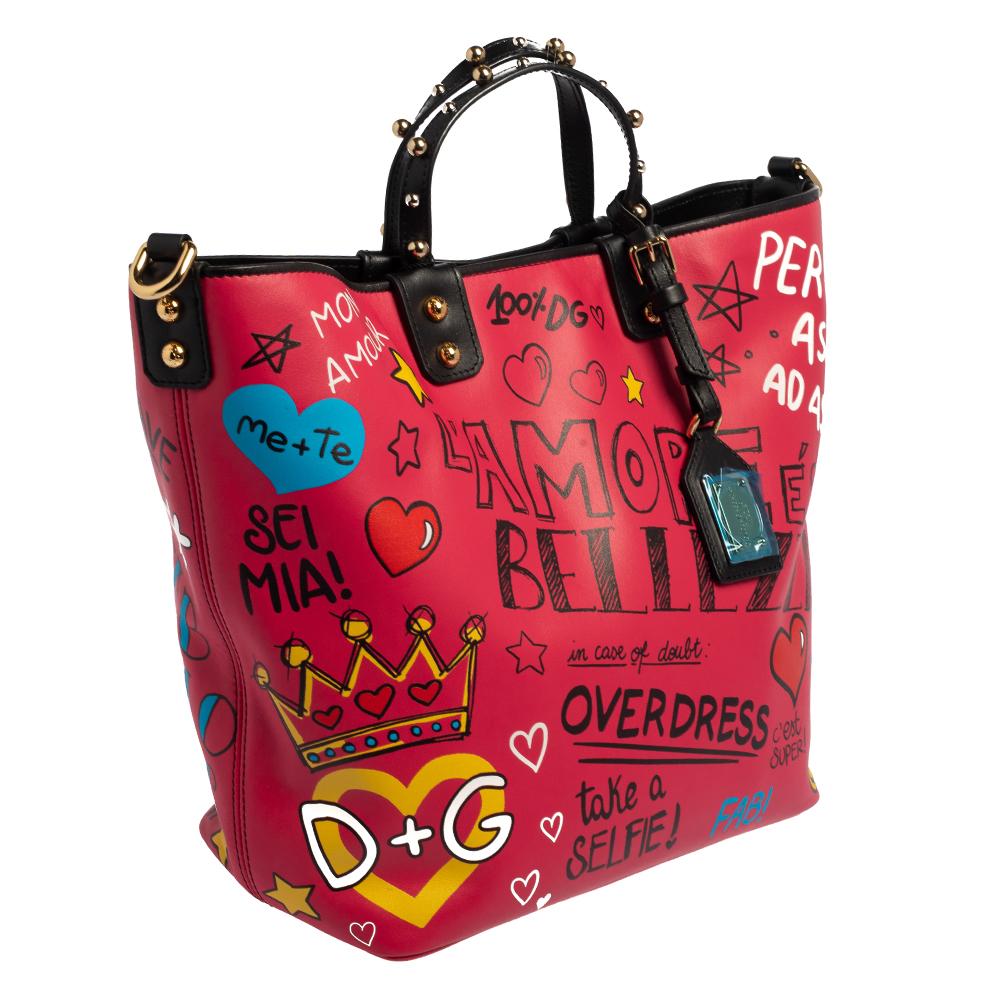 Dolce and Gabbana Multicolor Graffiti Leather Beatrice Studed Tote