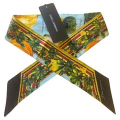 Dolce & Gabbana Multicolor Green Silk Pumpkin Mini Scarf Headscarf Tie Flowers