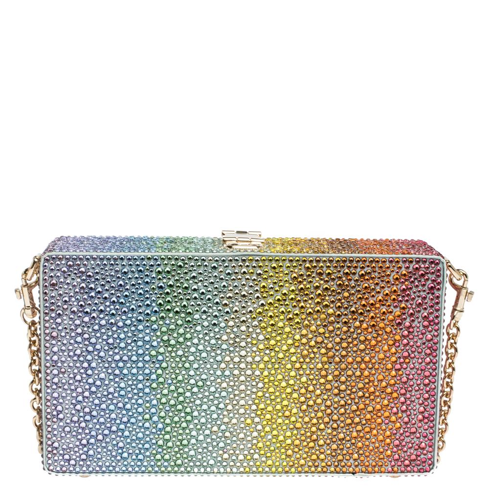 This sparkly bag is luxurious enough to elevate any look. The exquisite creation by Dolce & Gabbana exudes beauty with colours. It has rhinestones detailed on its exterior and a pretty padlock that leads to a lined interior.

Includes: Original Box
