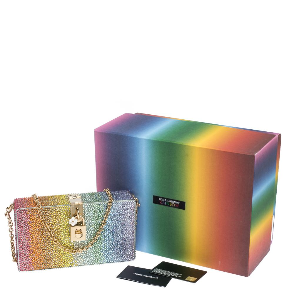 Dolce & Gabbana Multicolor Heat-Applied Rhinestones Dolce Box Clutch In New Condition In Dubai, Al Qouz 2