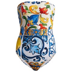 Dolce & Gabbana Multicolor I Love Maiolica Swimsuit Bikini Swimwear Beachwear 