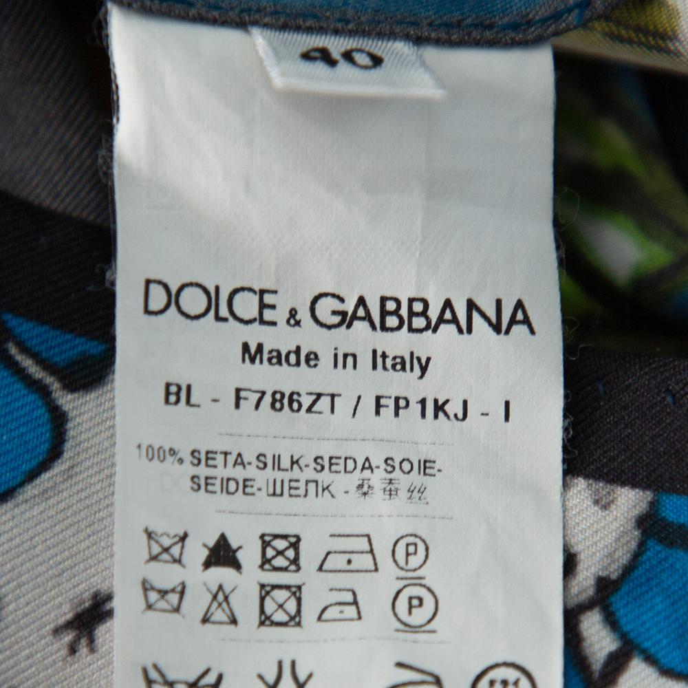 Dolce & Gabbana Multicolor Isole Eolie Printed Silk Oversized Top S In Good Condition In Dubai, Al Qouz 2