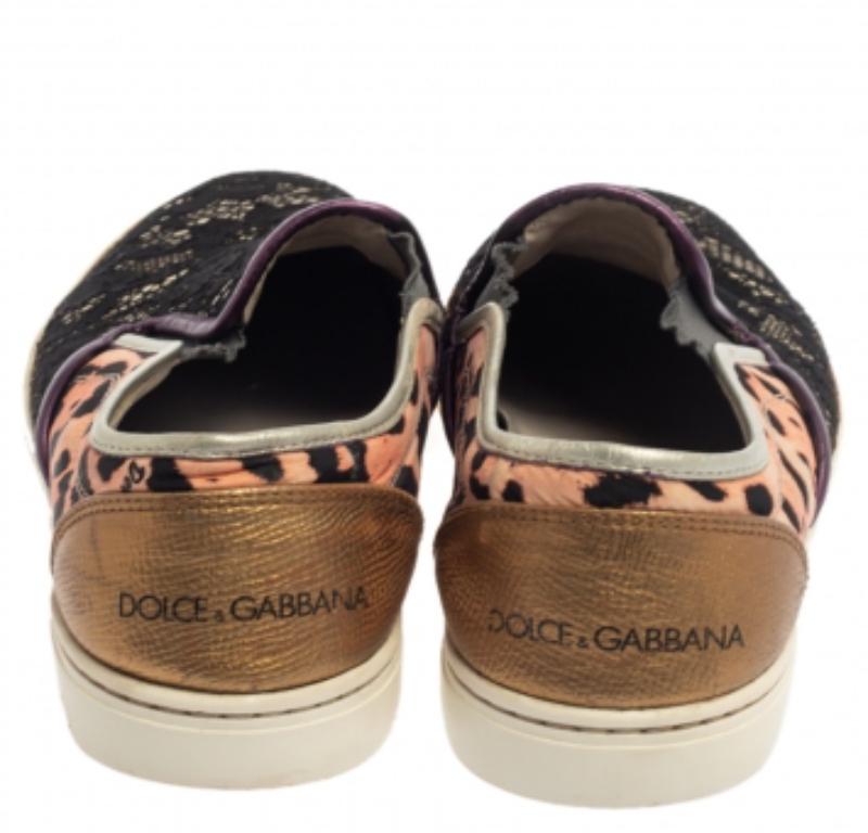 Dolce & Gabbana Multicolor Lace and Leather Slip On Sneakers Size 37 For Sale 1