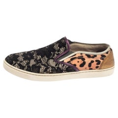 Dolce & Gabbana Multicolor Lace and Leather Slip On Sneakers Size 37