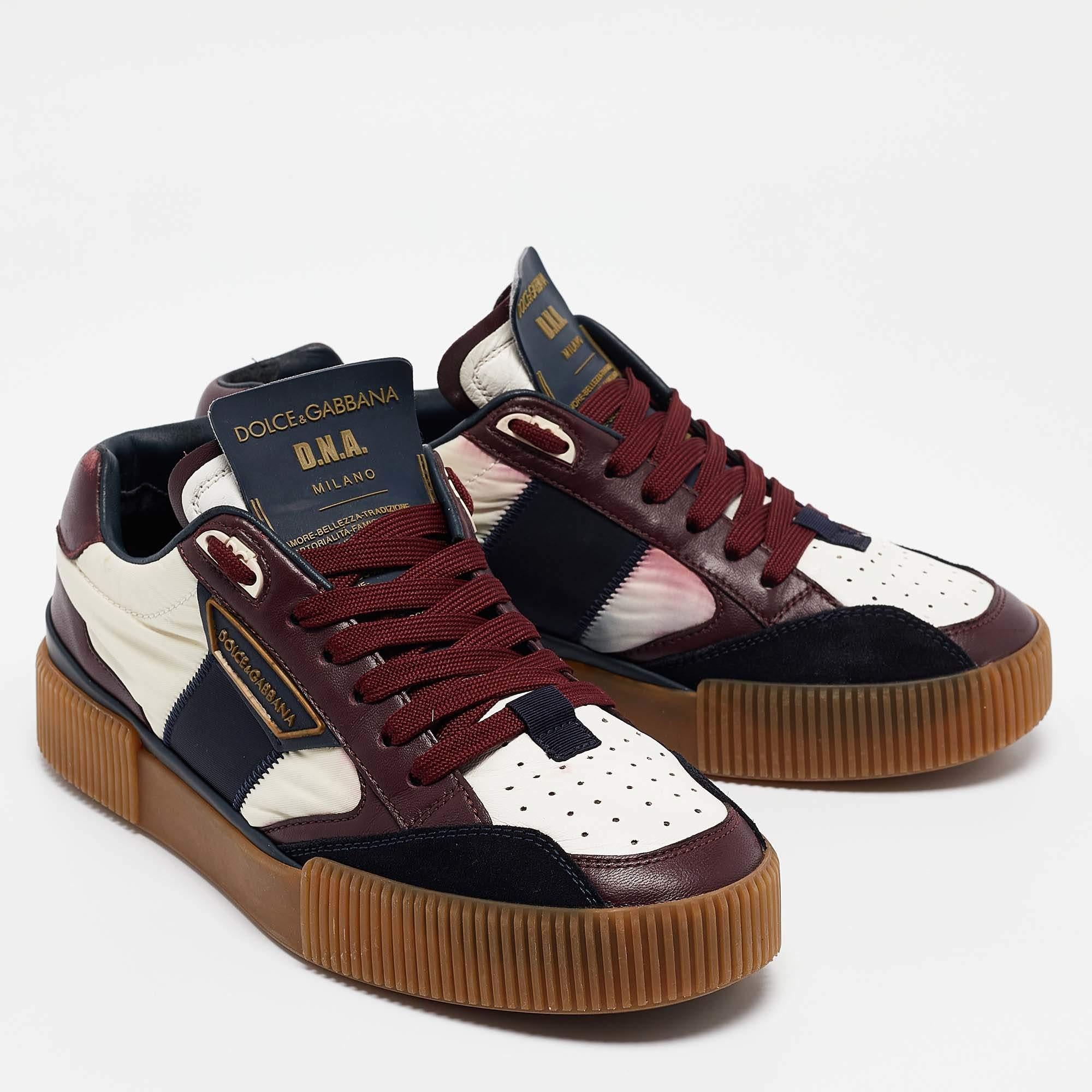 Dolce & Gabbana Multicolor Leather and Nylon Lace Up Sneakers Size 40.5 In Good Condition For Sale In Dubai, Al Qouz 2