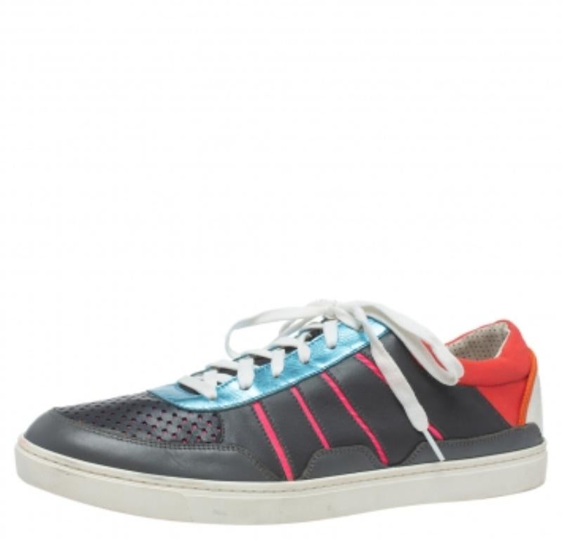 Dolce & Gabbana Multicolor Leather And Nylon Nigeria Sneakers Size 45 In Good Condition For Sale In Dubai, Al Qouz 2