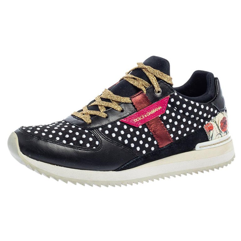 Dolce and Gabbana Multicolor Leather, Fabric And Suede Polka Dot Sneakers  Size 37. at 1stDibs